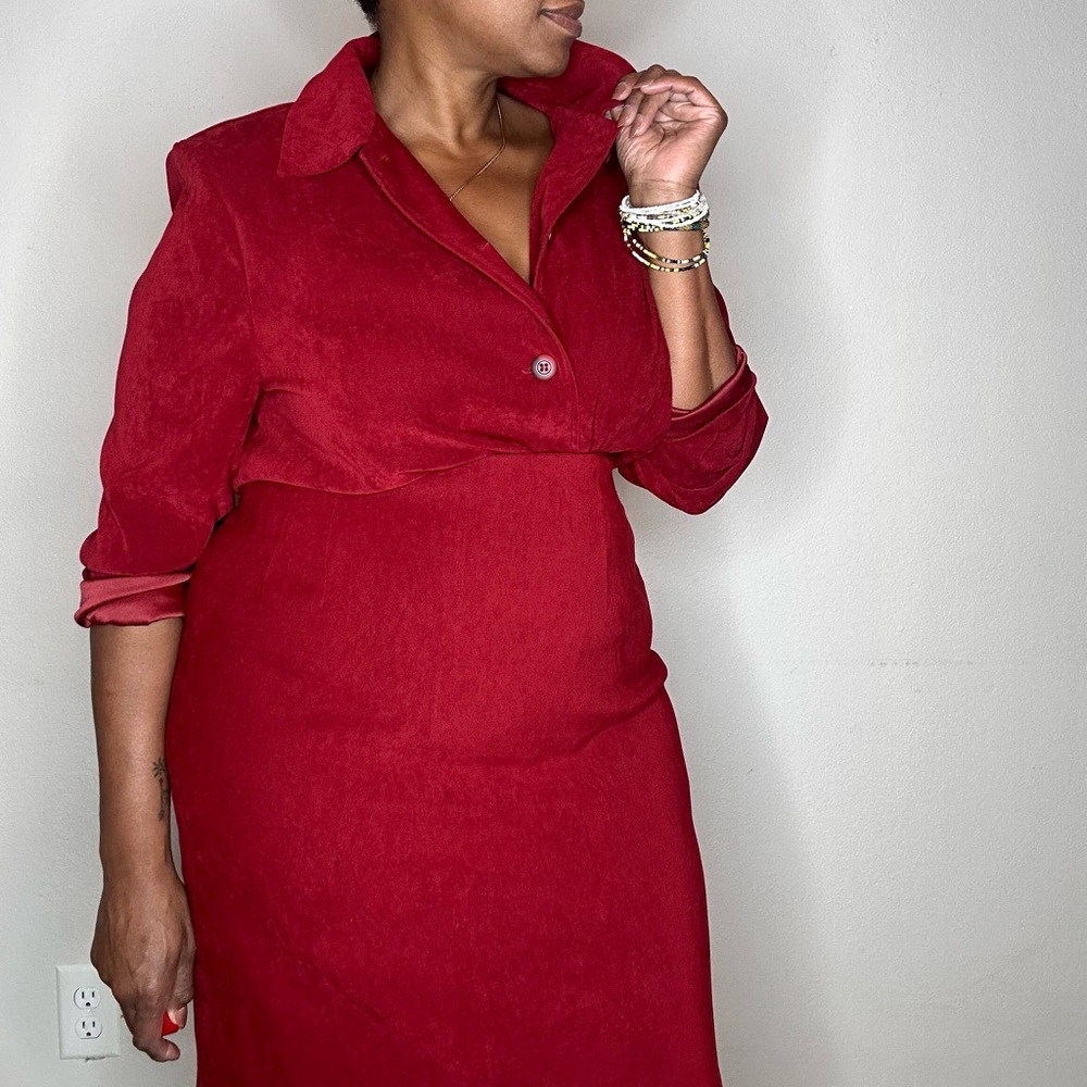 Vintage Red Briggs Two-Piece Skirt Suit | Size 16 | Retro Power Set